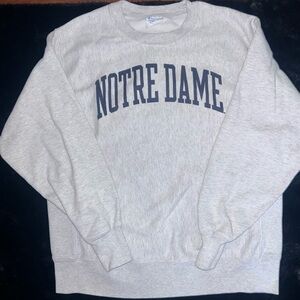 Notre Dame Classic Crewneck Light Gray Sweatshirt - Navy Lettering